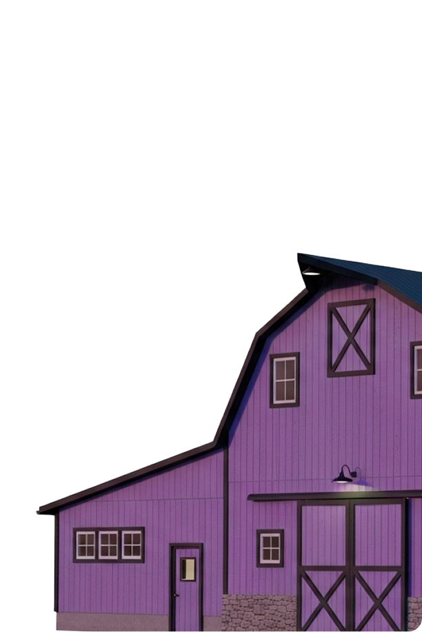 Celeiro roxo representando propriedade rural valorizada com energia solar