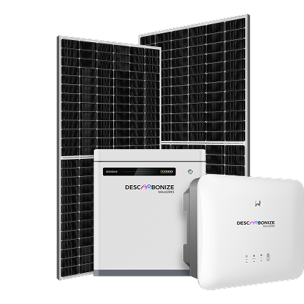 Kit completo para usina solar com painéis fotovoltaicos, inversor híbrido e inversor Descarbonize